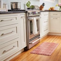 Deals ✨ Cat Cora 39" x 19" Tile Printed Embossed Gentle Step Kitchen Mat Red/Blue 💯