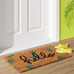 New 🔔 1'6"x2'6" Hello Pineapples Doormat Yellow - Sun Squad™ 👍
