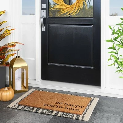 Cheapest 🔥 1'6"x2'6" So Happy You're Here Doormat Natural - Threshold™ 🎉
