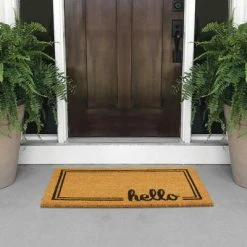 Best Sale 💯 mDesign Welcome Doormat with Natural Fibers, Cursive Hello Design 👏