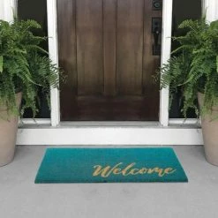 Brand new 😍 mDesign Entryway Doormat with Natural Fibers Decorative Script 🧨