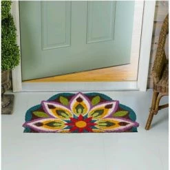 Brand new ⌛ Evergreen Medallion Shaped Indoor Outdoor Natural Coir Doormat 1'6"x2'6" Multicolored 🔔