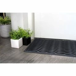 Cheap 💯 Raj 1'6" x 2'6" Molded Waves Texture Rubber Doormat Black 🔥