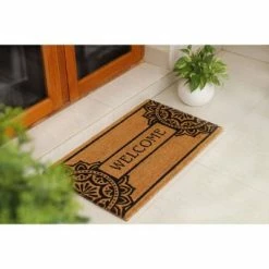 New 😉 Raj 1'6" x 2'6" Tufted Mandala Welcome Coir Doormat Black/Natural 🧨
