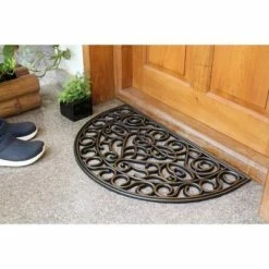 Deals ⌛ Raj 1'6" x 2'6" Molded Trellis Half-Round Rubber Doormat Black 👍