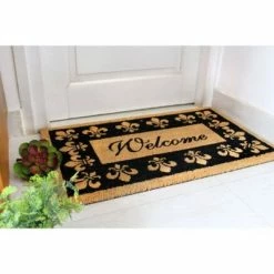 New 👏 Raj Tufted Welcome Fleur De Les Doormat Black/Natural 😉