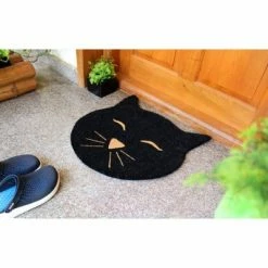 New 🤩 Raj 1'8" x 2' Tufted Cat Head Coir Doormat Black 🛒