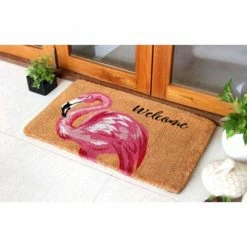 Brand new 🌟 Raj 1'6" x 2'6" Handloom Woven Flamingo Welcome Coir Doormat Pink 🎁