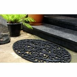 Deals ❤️ Raj 1'6" x 2'6" Molded Oval Trellis Rubber Doormat Black 🔔