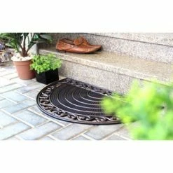 Deals 🔔 Raj 1'6" x 2'6" Molded Sunrise Trellis Half-Round Rubber Doormat Black 💯