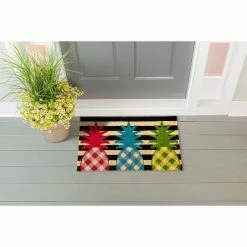 Best Sale 💯 Evergreen Black and White Pineapple Indoor Outdoor Natural Coir Doormat 1'4"x2'4" Black 👍