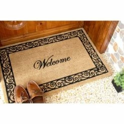Deals 🧨 Raj 2' x 3' Tufted Scroll Border Welcome Coir Doormat Natural/Black ✨