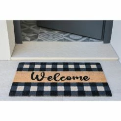 Discount 💯 "Welcome" Plaid Rectangle Doormat - Shiraleah ✔️