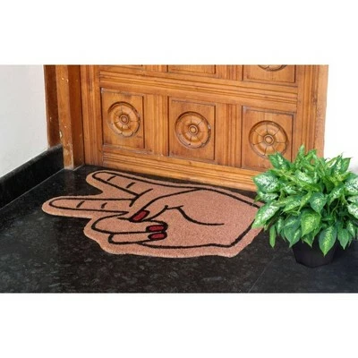 Best Sale โ๏ธ Raj 1'6" x 2'6" Tufted Peace Sign Coir Doormat Light Brown ๐