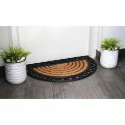 Best Sale ❤️ Raj 1'6" x 2'6" Molded Iron Gate Half-Round Rubber Coir Doormat Natural/Black ✨