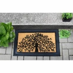 Best Sale ✔️ Raj 1'6" x 2'6" Molded Tree Design Rubber Coir Doormat Natural/Black 🧨