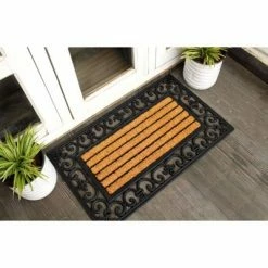 Buy 🌟 Raj 1'6" x 2'6" Molded Classic Iron Gate Rubber Coir Doormat Natural/Black 😀