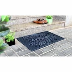 Best Pirce 🌟 Raj 1'6" x 2'6" Molded NYC Signs Rubber Coir Doormat Black/Silver 👏