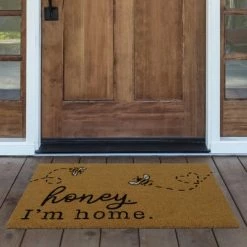 Outlet 💯 Farmhouse Living Honey I'm Home Bee Coir Doormat - 18" x 30" - Natural - Elrene Home Fashions 😀