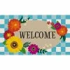 Hot Sale 🛒 Evergreen Plaid Floral Welcome Indoor Outdoor Natural Coir Doormat 1'4"x2'4" Multicolored ✔️