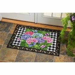 Outlet 👍 Evergreen Hydrangea Checks Embossed Indoor Outdoor Doormat 18 x 30 Green 👍