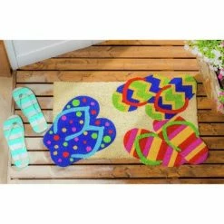 Deals 🤩 Evergreen Flip Flops Shaped Indoor Outdoor Natural Coir Doormat 1'6"x2'6" Multicolored ⭐