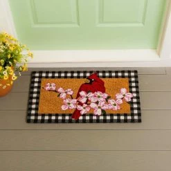 New ⌛ Evergreen Buffalo Check Cardinal Indoor Outdoor Natural Coir Doormat 1'4"x2'4" Red 🎁