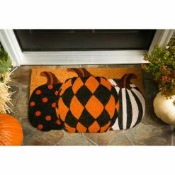 Flash Sale 💯 Evergreen Pattern Pumpkins Shaped Indoor Outdoor Natural Coir Doormat 1'6"x2'6" Multicolored 🧨