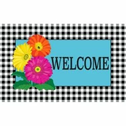 Brand new 🎁 Evergreen Gerbera Daisy Trio Indoor Outdoor Natural Coir Doormat 1'4"x2'4" Blue ⌛