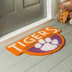 Best Sale ⌛ Evergreen Clemson University Indoor Outdoor Natural Shaped Coir Doormat 1'6"x2'4" Multicolored 😀