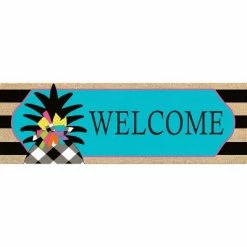 Wholesale 🎉 Evergreen Black and White Pineapple Kensington Indoor Outdoor Coir Interchangeable Doormat 9"x2'4" Blue 🔥