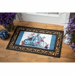 Outlet ⌛ Evergreen Chinoiserie Pumpkins Sassafras Indoor Outdoor Switch Doormat 1'10"x10" Blue ✔️