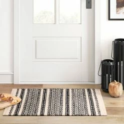 Discount ✨ Norwalk Washable Striped Rug Black/Tan - Threshold™ 🎉