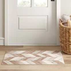 Budget 😉 Wood Herringbone Vinyl Accent Mat Brown - Threshold™ 🎉