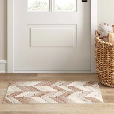 Budget 😉 Wood Herringbone Vinyl Accent Mat Brown - Threshold™ 🎉