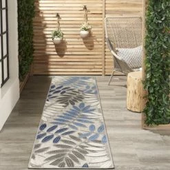 Brand new 😀 Nourison Aloha ALH18 Indoor/Outdoor Area Rug Grey/Blue 2' x 6' 👏