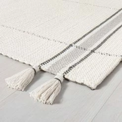 Best Pirce 🎁 Hearth & Hand With Magnolia Simple Border Stripe with Corner Tassel Rug White/Gray - Hearth & Hand™ with Magnolia 🧨