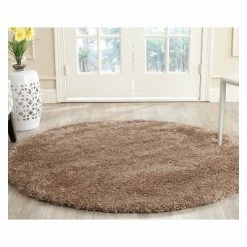 Top 10 😀 Dark Beig Solid Shag/Flokati Loomed Round Area Rug - (7' Round) - Safavieh 👏