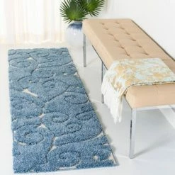 New 🥰 2'3"x9' Runner Swirl Loomed Rug Light Blue/Cream - Safavieh 🤩